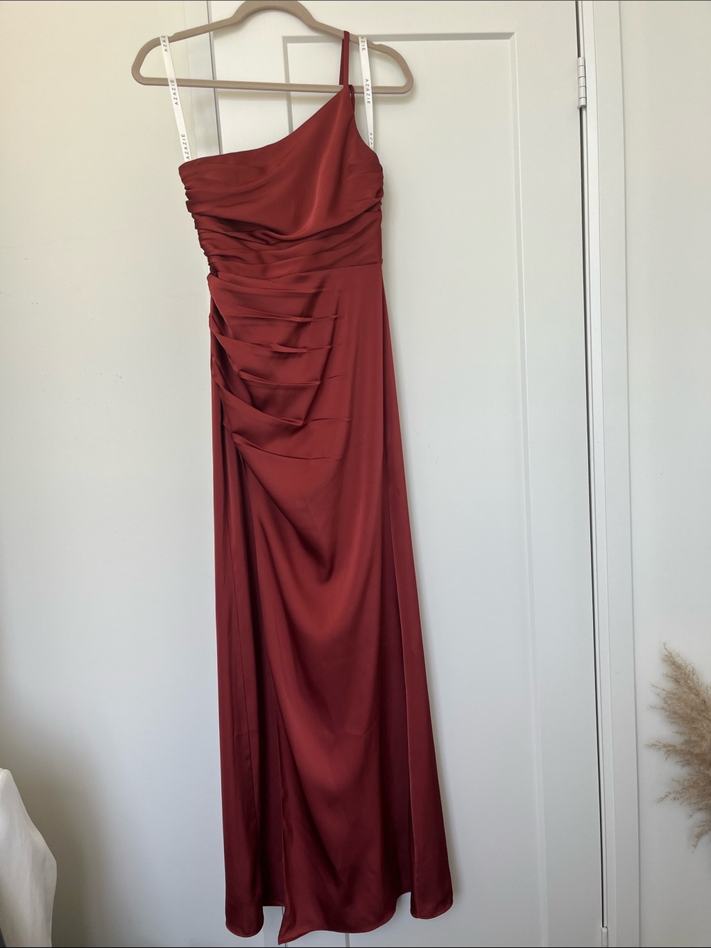 Azazie One-Shoulder Asymmetrical Gown in Terracotta